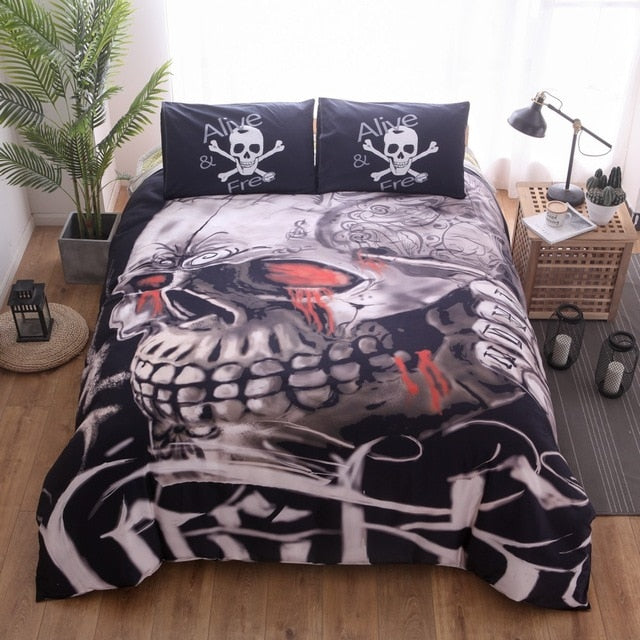 Skull Printed Duvet Cover Set 2/3pcs Single  Queen King Bedclothes Bed