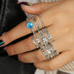 Vintage Silver Letter Flower Heart Knuckle Rings for Women Blue Crystal Carved Finger Midi Rings Set 11pcs 4229