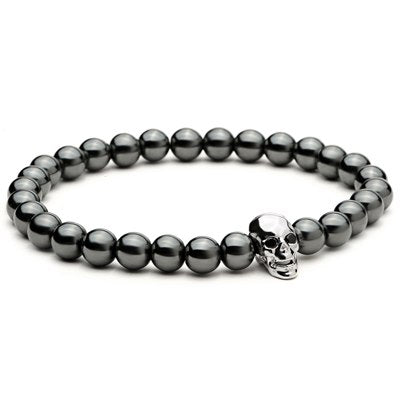 Black Hematite Stone Bead Bracelet Male Skull Charms Bracelet & Bangle Men Bijoux Nature Stone man bracelets bangles