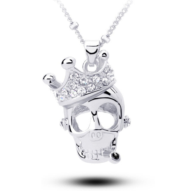 Rose Gold Color Crystal Crown Skull Skeleton Necklaces Pendants Wholesales Fashion Jewelry for women MKL5149