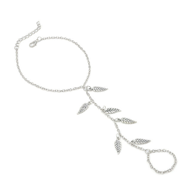 Silver Leaf Chain Anklet Ankle Bracelet Barefoot Sandal Beach Foot Jewelry