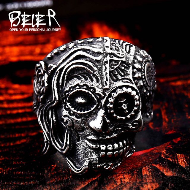 316L Stainless Steel gem ring Cross skull biker men Ring hot sale Man's fashion jewelry LLBR8-327R