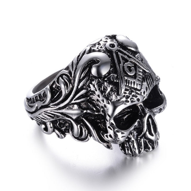 316L Stainless Steel Classic Masonic Skull Head Rings Men's Biker Ring jewelry