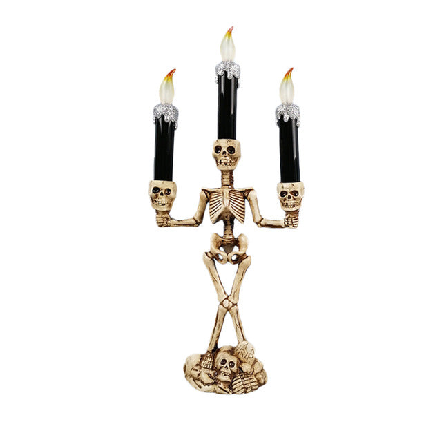 LED Candle Holder 3-arms Skull Skeleton Candle Stand Resin For Home