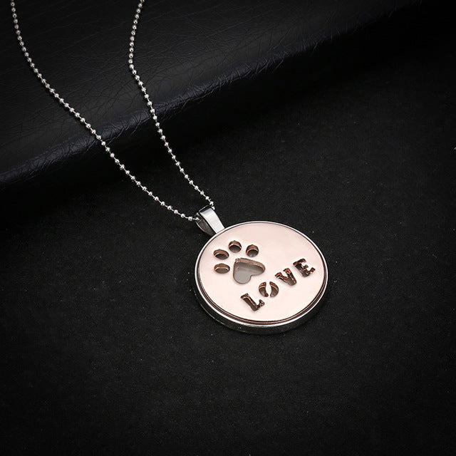 Steampunk Glow In the Dark Necklace Silver Color Luminous Stone Locket Cat Dog Paw Pets Pendant Choker Pendant Necklace Jewelry