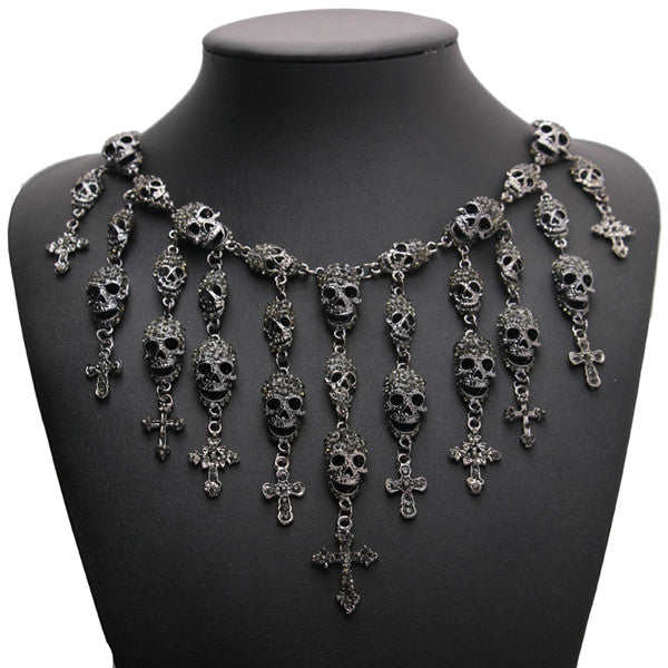 Gorgeous Fashion Necklace Skeleton skull Cross Jewelry crystal Department Statement Women Choker Necklaces Pendants