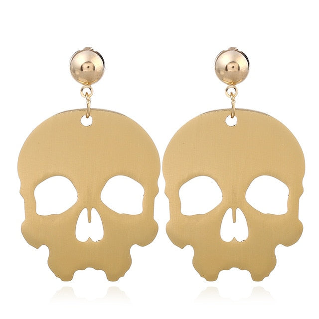 Punk Rock Hiphop Studs Personality Earrings Gold Abstract Face Skeleton Skull Stud Earrings for Women Jewelry