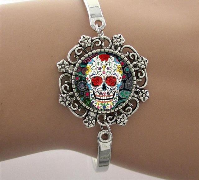 Sugar Skull Bracelets Skeleton Glass Gem Lace Charm Jewelry