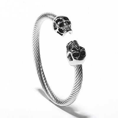 Mens Boys Gothic Punk Skull Silver Tone Titanium Steel Cuff Bangle Bracelet Viking steel skeleton cuff bangles pulseiras