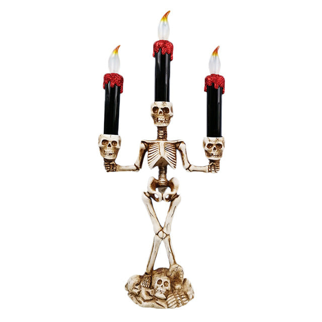 LED Candle Holder 3-arms Skull Skeleton Candle Stand Resin For Home