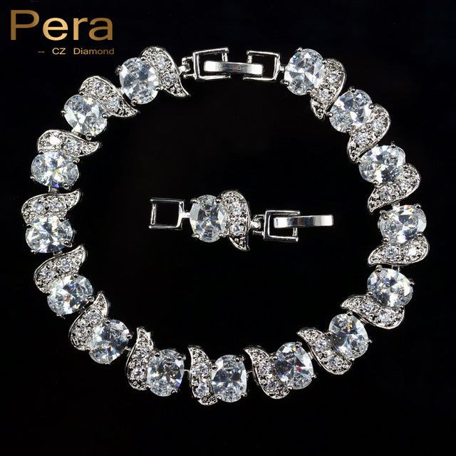 925 Sterling Silver Bridal Wedding Party Jewelry Super White Cubic Zirconia Chain & Link Bracelet For Brides B081