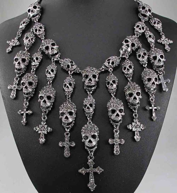 Newest Gorgeous Fashion  Necklace Skeleton skull Cross Jewelry crystal Department Statement Women Choker Necklaces Pendants