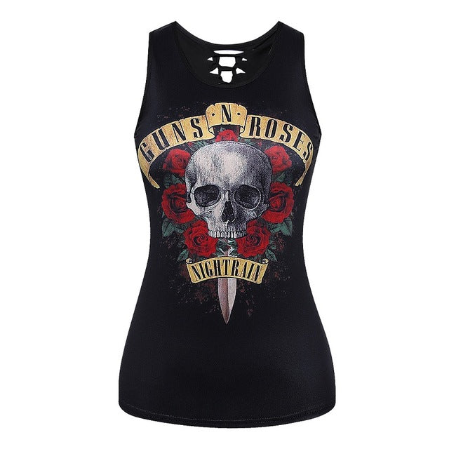 Summer 3D Vests Back Hollow Out Sexy Tops Camisole Sexy Skull Punk Tops Brand Clothing Shirt