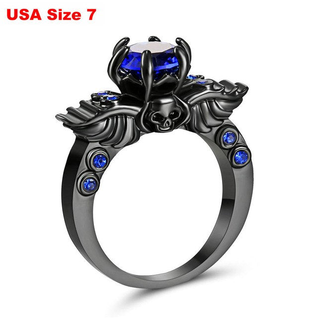 Brand New Arrival Creative Black Silver Gold colour Wing Skull Ring with AAA Zirconia Crystal Plated Party Jewelry