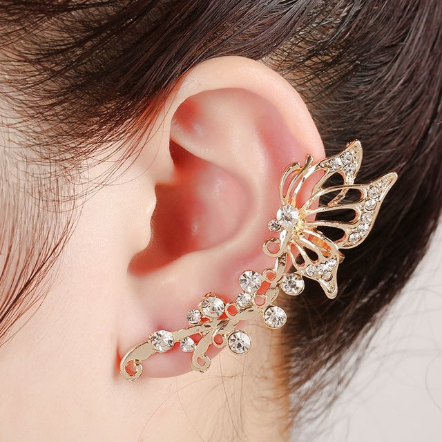 1pcs Right Left Ear Clip Fashion Rhinestone Hot Earcuff Jewelry Meniscus Silver Plated Clip On Earrings Ear Cuffs For Women