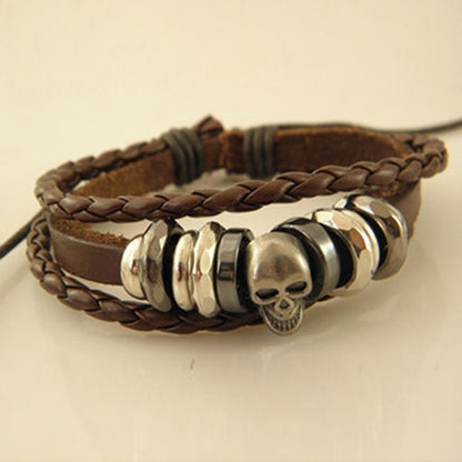 Wholesale Vintage Braided Leather Bracelet Bangle Punk Rock Skull Wristband For Men Bracelets Gift YK2041