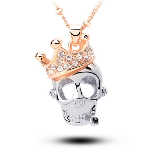 Rose Gold Color Crystal Crown Skull Skeleton Necklaces Pendants Wholesales Fashion Jewelry for women MKL5149