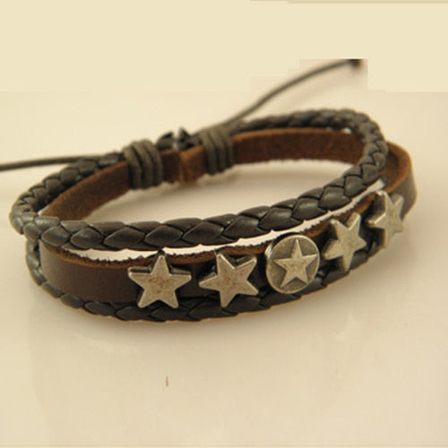 Wholesale Vintage Braided Leather Bracelet Bangle Punk Rock Skull Wristband For Men Bracelets Gift YK2041