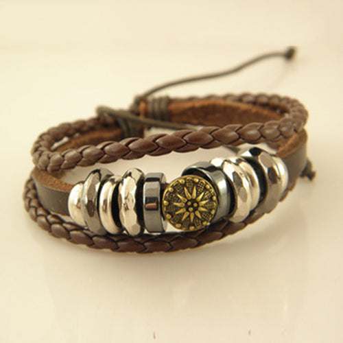 Wholesale Vintage Braided Leather Bracelet Bangle Punk Rock Skull Wristband For Men Bracelets Gift YK2041