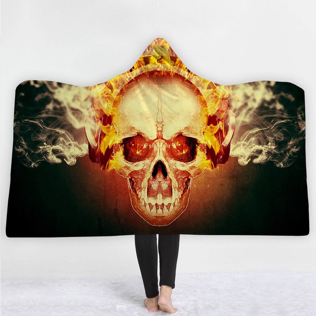 Sugar Flower Skull Hooded Blanket Poncho Throw Wearable Fleece Soft Plush Plaid Manta For Adults Funny Large Warm Blankets