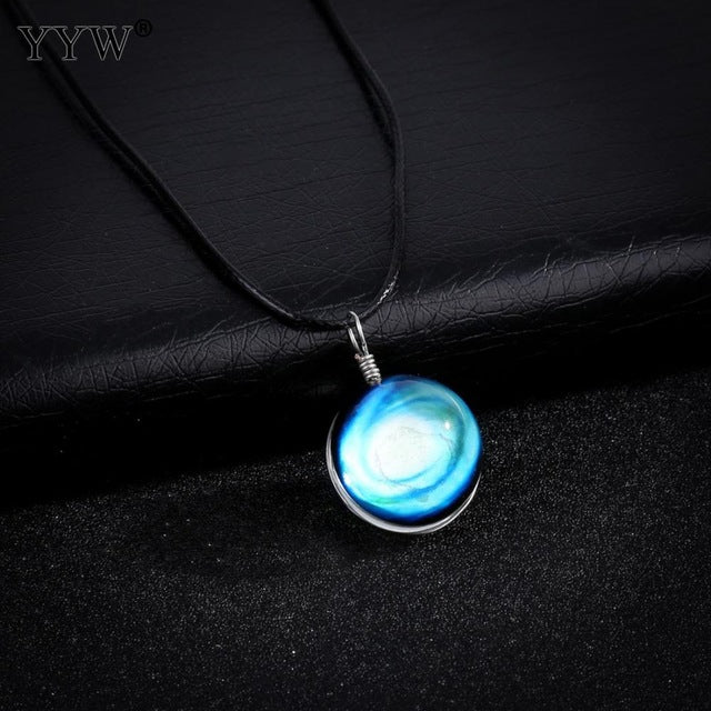 Time Gem Jewelry Necklace Glass Glowing Pendant Necklace Glow In The Dark Necklace Long Chain Luminous Necklace Starry Design