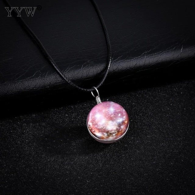 Time Gem Jewelry Necklace Glass Glowing Pendant Necklace Glow In The Dark Necklace Long Chain Luminous Necklace Starry Design