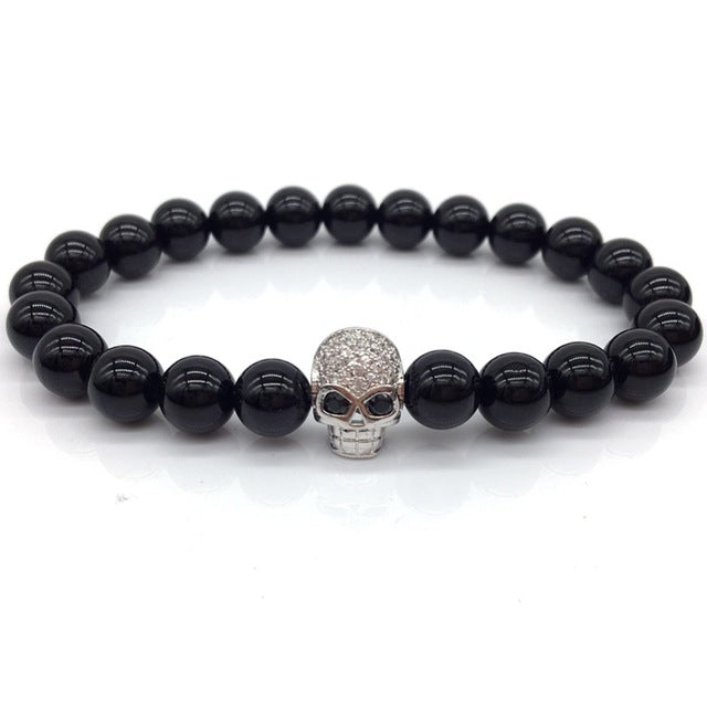 Hot Fashion Trendy Skeleton Charm Bracelet For Men Women CZ Skull Head Men Bracelet Lava Stone Jewelry Gift