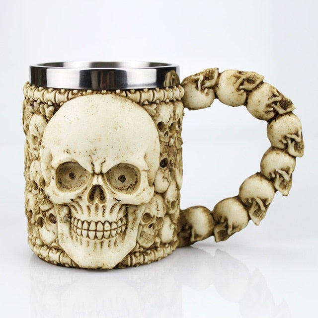 Skull Mug Contain Viking Skeleton Death Grim Knight Gothic Design Coffee Beer Tankard Mugs