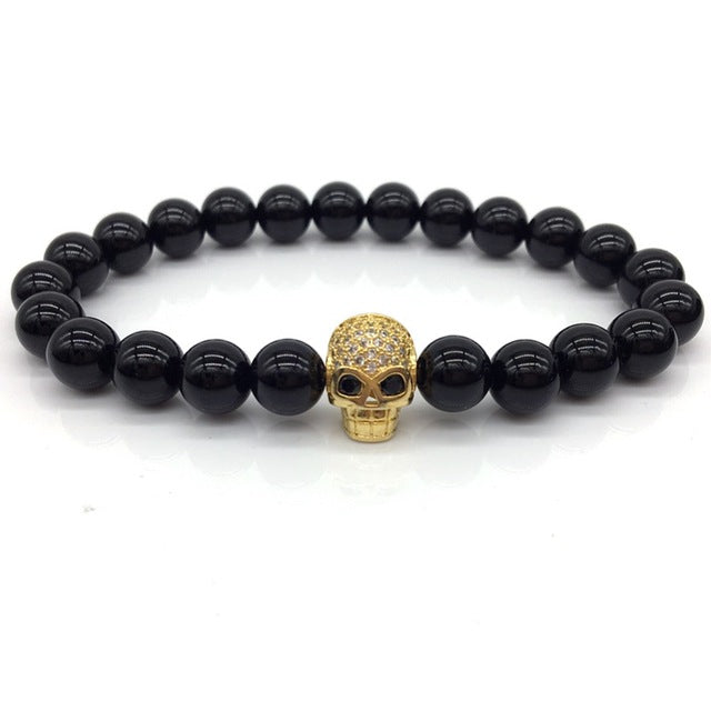 Hot Fashion Trendy Skeleton Charm Bracelet For Men Women CZ Skull Head Men Bracelet Lava Stone Jewelry Gift