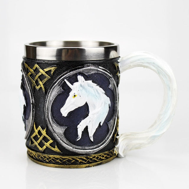 Skull Mug Contain Viking Skeleton Death Grim Knight Gothic Design Coffee Beer Tankard Mugs