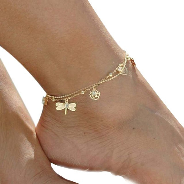 Anklets For Women Popular Golden Color Alloy Girls Bell Anklet Bead Chain Tassel Barefoot Sandal Beach Foot Jewelry