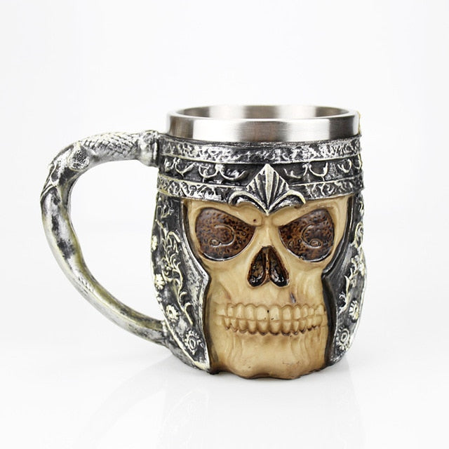 Skull Mug Contain Viking Skeleton Death Grim Knight Gothic Design Coffee Beer Tankard Mugs