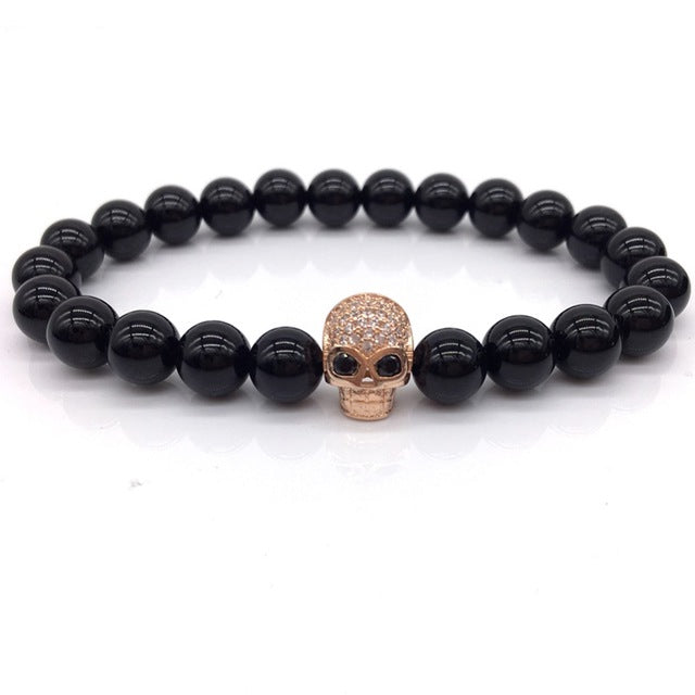 Hot Fashion Trendy Skeleton Charm Bracelet For Men Women CZ Skull Head Men Bracelet Lava Stone Jewelry Gift