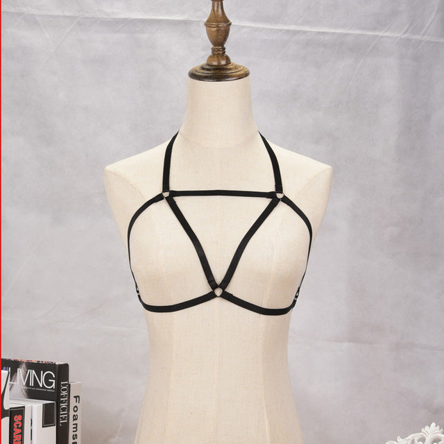 Summer Harajuku Sexy Bra Harness Strap Women Underwear Bra Femme Garter Belt Rave Pastel Gothic Cage Bra