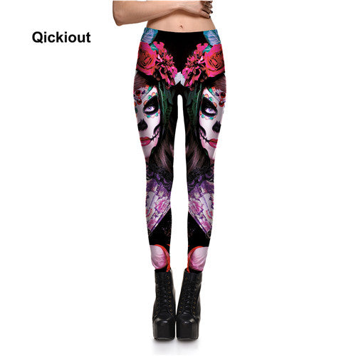 Qickitout Brands New Fitness Fashion Sexy Women Fashion Legging  Printing leggings Slim Skeleton Skull Leggings Woman Pants