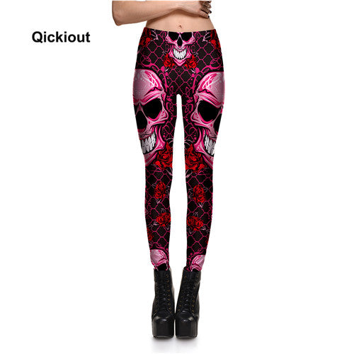 Qickitout Brands New Fitness Fashion Sexy Women Fashion Legging  Printing leggings Slim Skeleton Skull Leggings Woman Pants