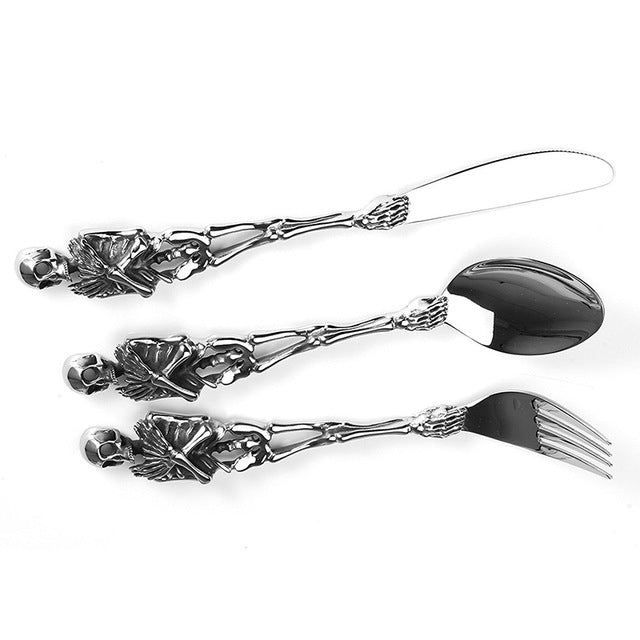 316L Stainless Steel Skull Fork/Spoon Tableware Cutlery Spoon Fork Sets Dining Forks Bento Accessories Kitchen Goods Garfo