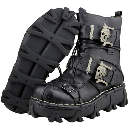 Waterproof Motorbike Boots Shoe Men Skull Motocross Motorcycle Boots Racing Leather Punk Martin Shoes Biker Protective Gear