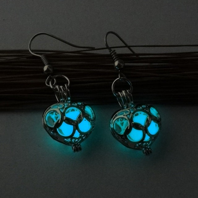 3 Colors Charms Luminous Drop Earrings Glowing In The Dark Silver Color Hollow Heart Shape Dangle Earrings For Women Jewelry HOT
