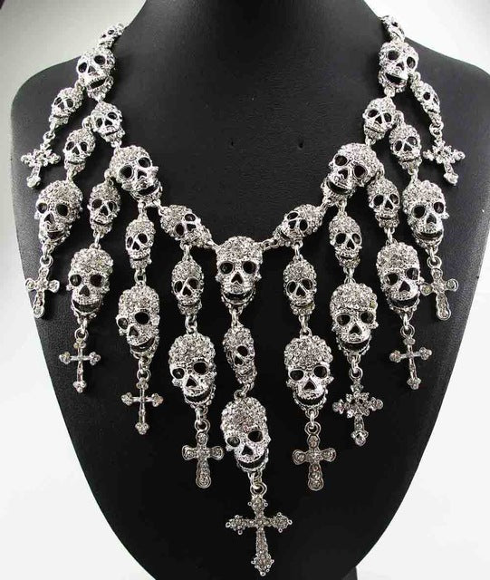 Newest Gorgeous Fashion  Necklace Skeleton skull Cross Jewelry crystal Department Statement Women Choker Necklaces Pendants