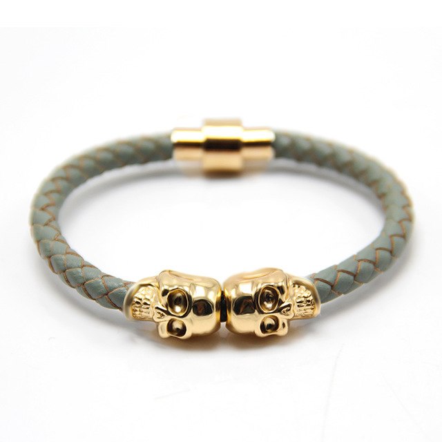 Punk Genuine Skull Leather man Bracelet for Man Women with bags