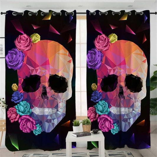 Geometric Skull Living Room Curtains Gothic Colorful Curtain