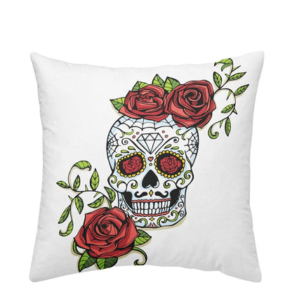 Halloween Sugar Skull Cushion Cover Red Rose Floral