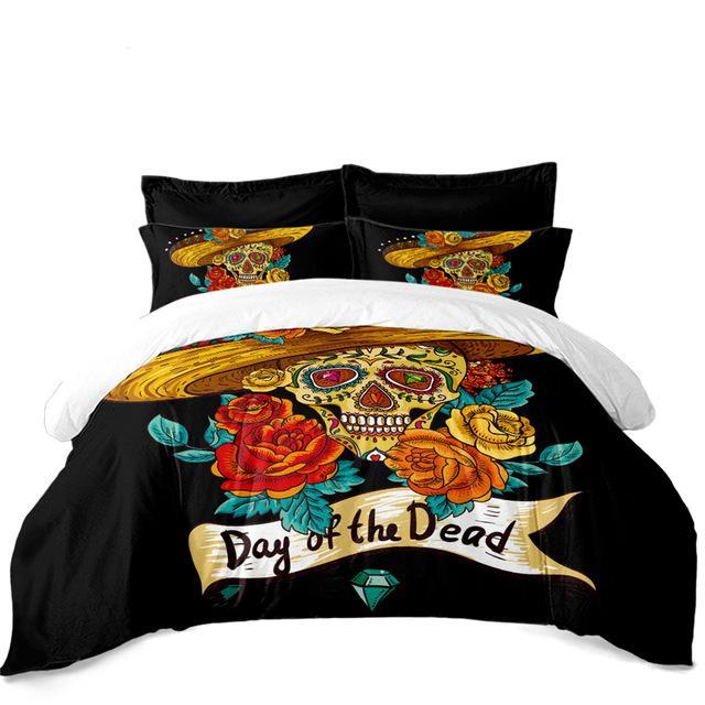 Sugar Skull Bedding Set Flowers Straw Hat Duvet Cover King Queen Bed Sheet Pillow Case Day of the Dead Bedclothes D45