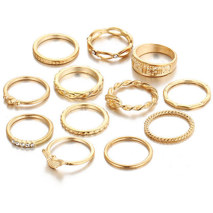 12pcs/Lot Eagle Crystal Gold Color Ring Set For Engagement Women Jewelry Midi Finger Ring Party For Girls Anillos