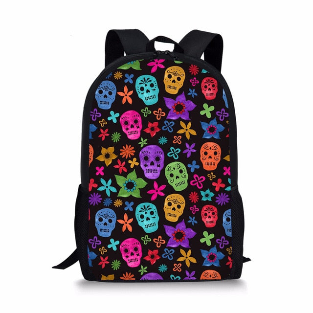 School Bag for Teen Girls Funny Sugar Skull Design Children Bag Pack