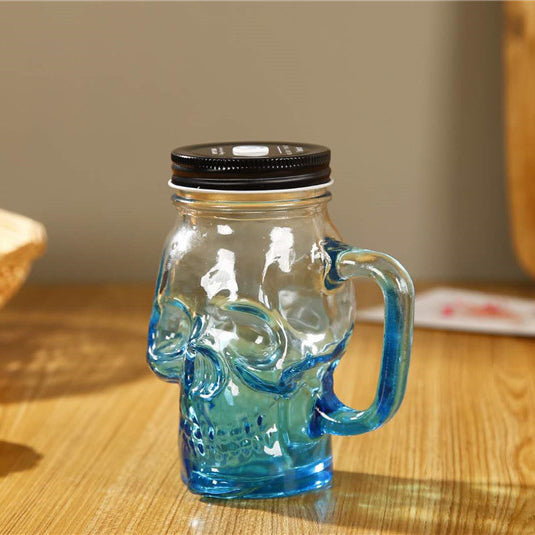 500ml colored skull straw mug with lid handle Mason bottle juice drink