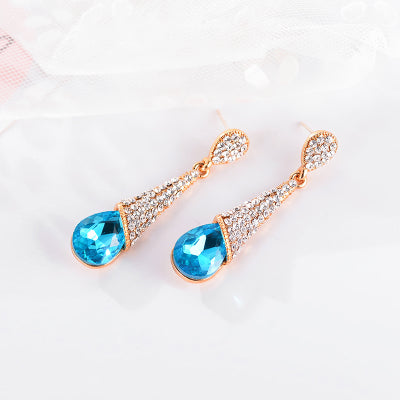 Fashion Luxury Rhinestone Crystal Water Drop Long Earrings Jewelry Bride Wedding Earrings Non Pierced Ear Clip Ear Cuff