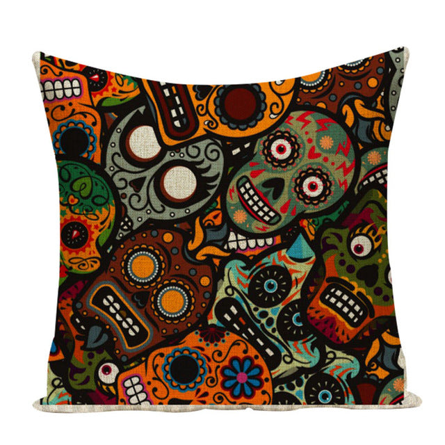 Colorful Square Pillow cover Sugar Skull Decor Living Room