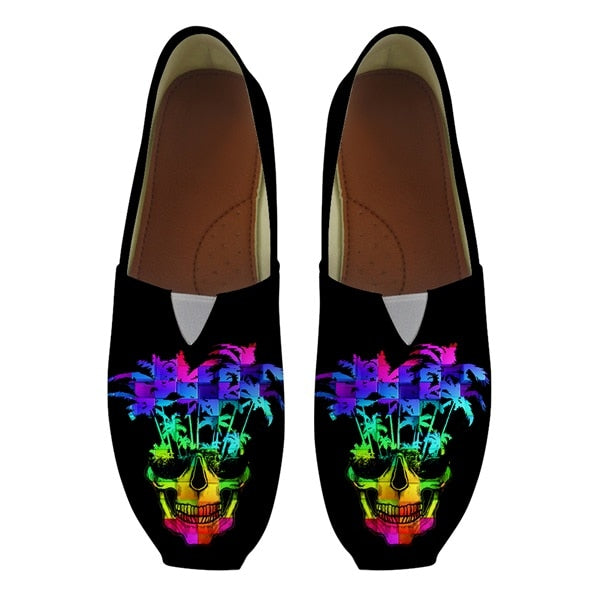 Punk 3D Sugar Skull Floral Pattern Woman's Lazy Slip On Cotton Shoes